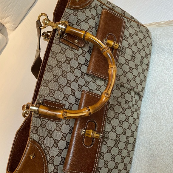 Gucci Logo Bamboo Shopper Tote w/ Shoulder Strap - Picture 6 of 14